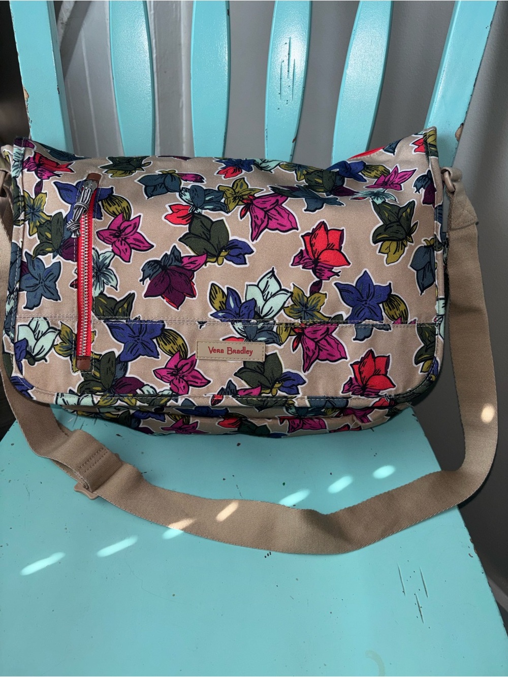 Vera Bradley Beige Floral Tablet Laptop Crossbody Bag